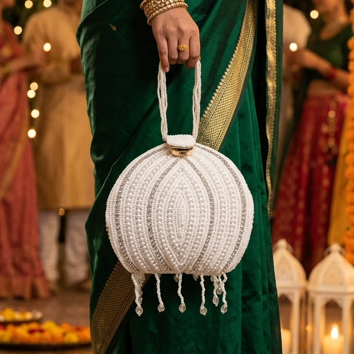 Silver Teardrop Pearl Potli