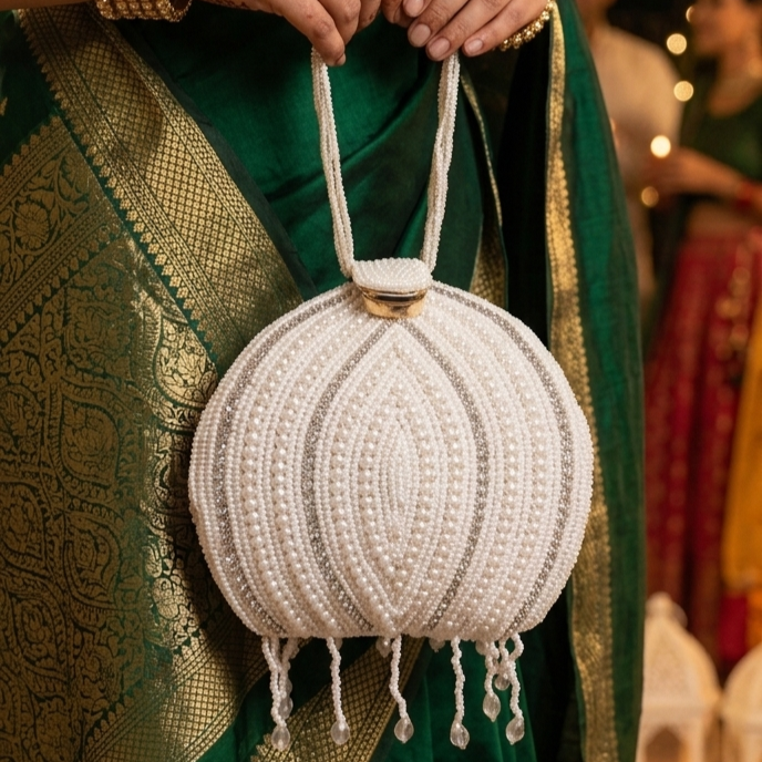 Silver Teardrop Pearl Potli